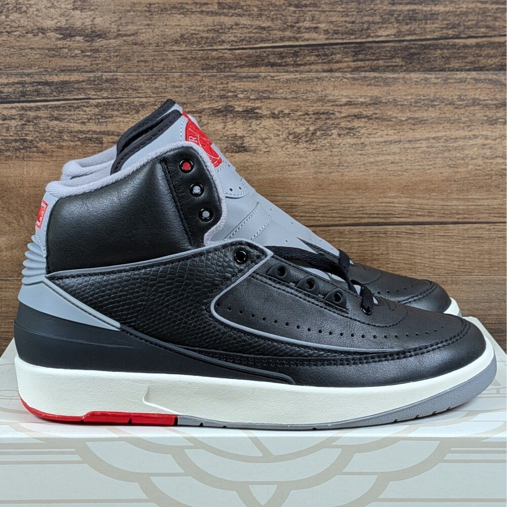 Nike Air Jordan 2 Retro Men's Size 8 Black Cement Grey Fire Red Shoes DR8884-001